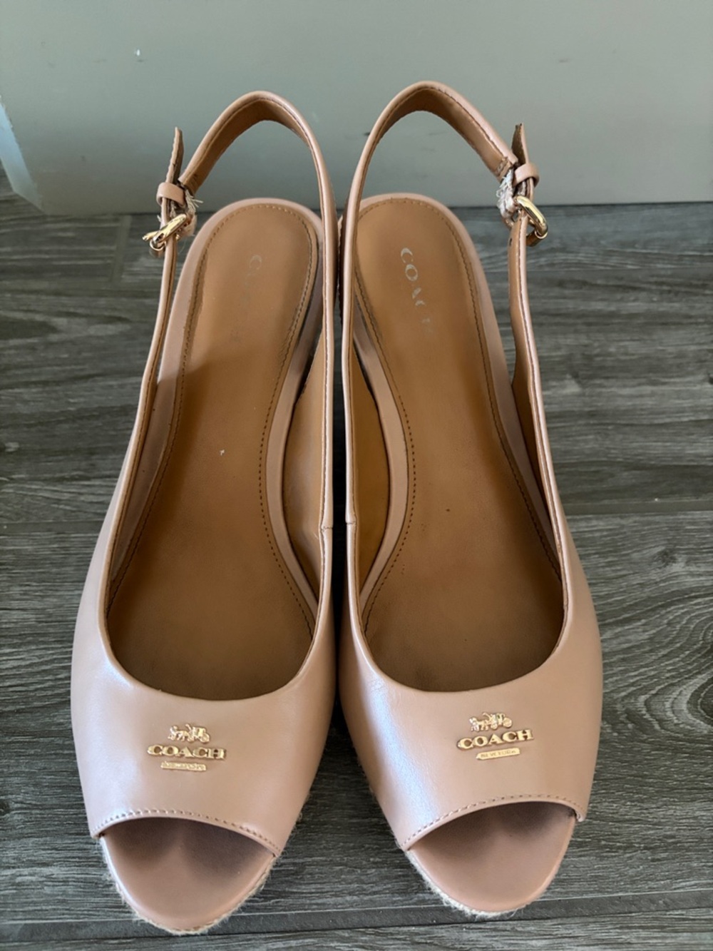 Coach Blush Slingback Wedges with Gold Logo